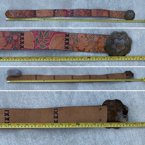 Chicos Leather Statement Belt Tooled Multicolor Floral Boho Hippy Wide Womens  M - Picture 11 of 15